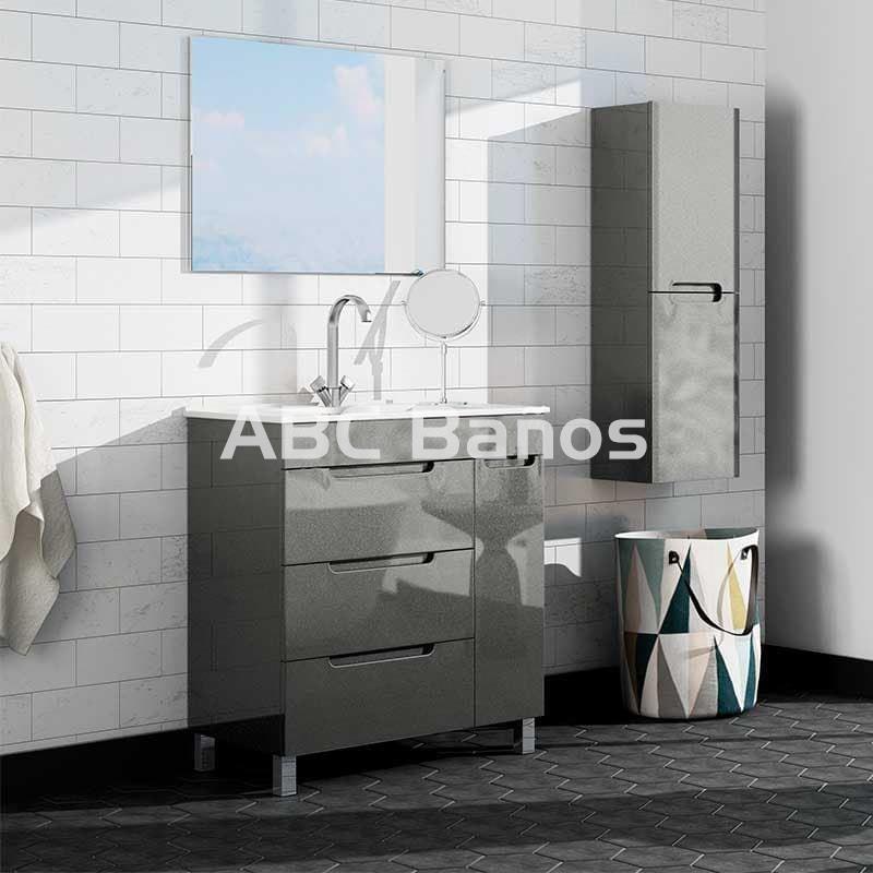 Mueble con patas y lavabo Box blanco brillo 3 cajones Visobath